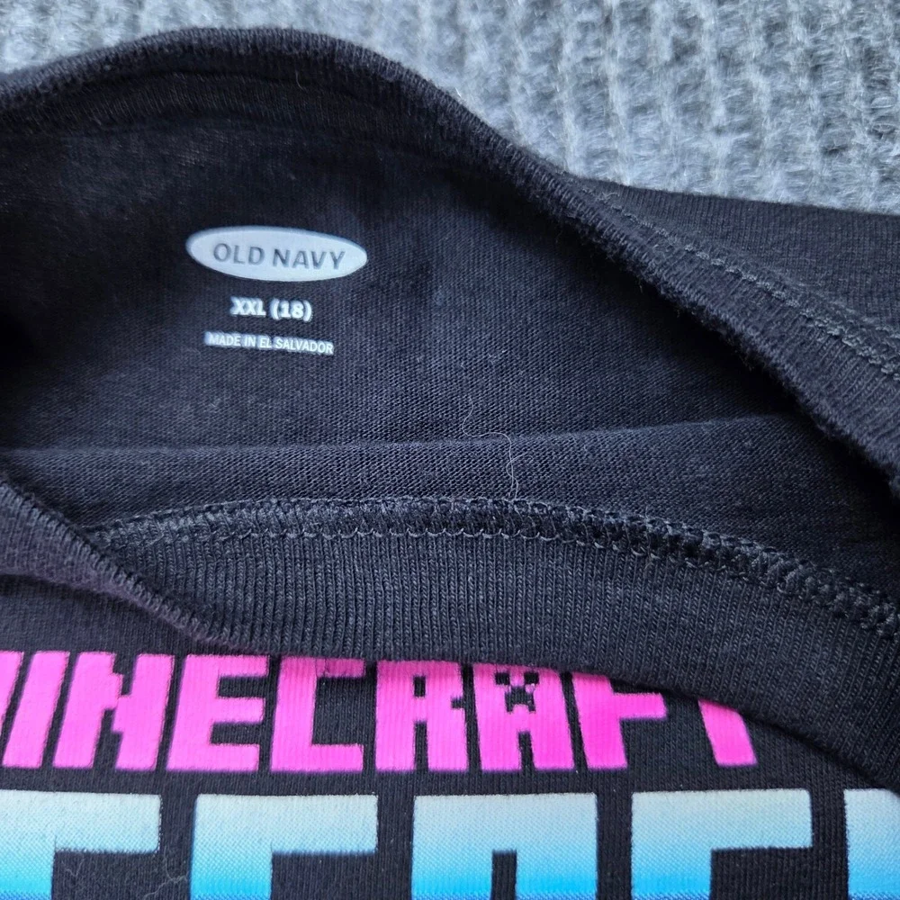 Old Navy Minecraft Creeper Shirt Boys XXL Black Neon Graphic Tee Gamer Style